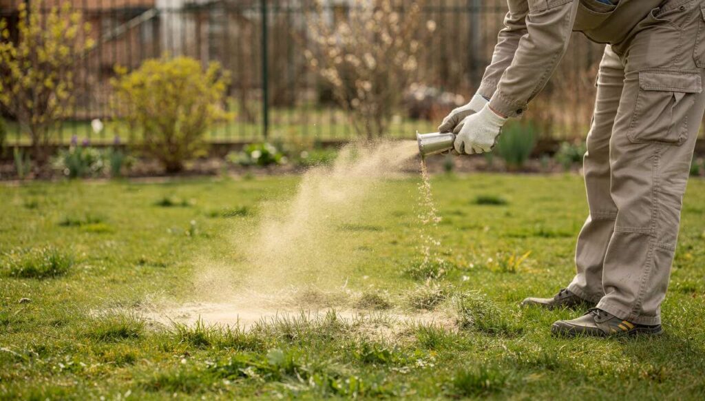 Anfang März: Dieses diskrete Pulver, das Profis auf den Rasen streuen, verhindert den Fehler, der Ihren Rasen ruiniert